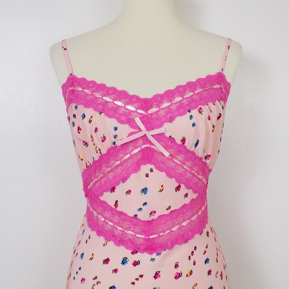 new with tags betsey johnson pink coral floral print lace slip dress sexy summer - Picture 3 of 8